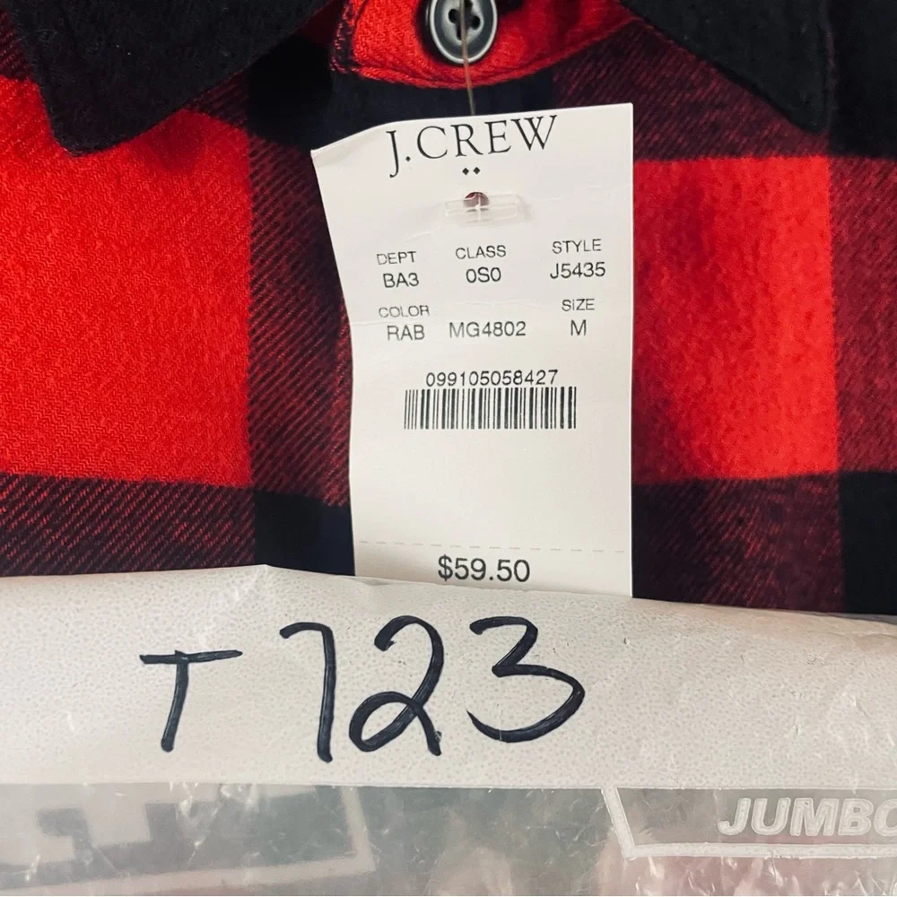J.Crew Shirt Men's Medium Buffalo Plaid Flannel Button-Up Red Black NWT T723